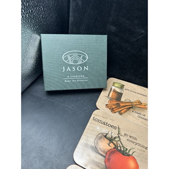 Jason 6 pc Coasters Recipe Delight Cork backed Bar Cocktail Drink Coasters Boxed - Picture 2 of 8